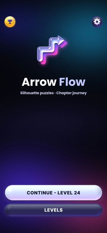Arrow Flow home screen with the logo and a Continue button